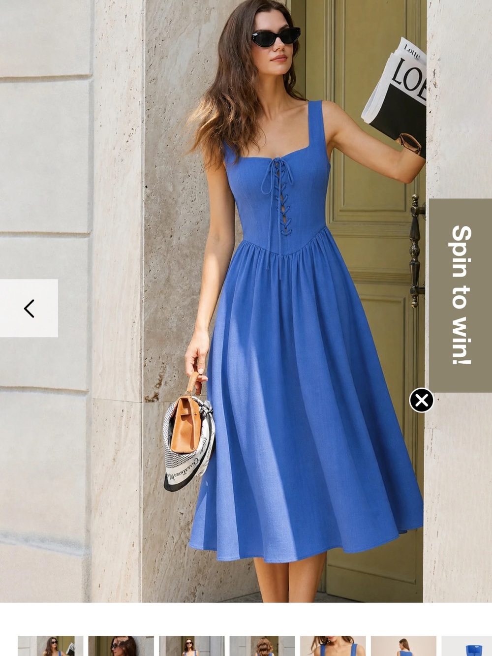 RIHOAS Royal Blue Lace-Up Square Neck Midi Dress